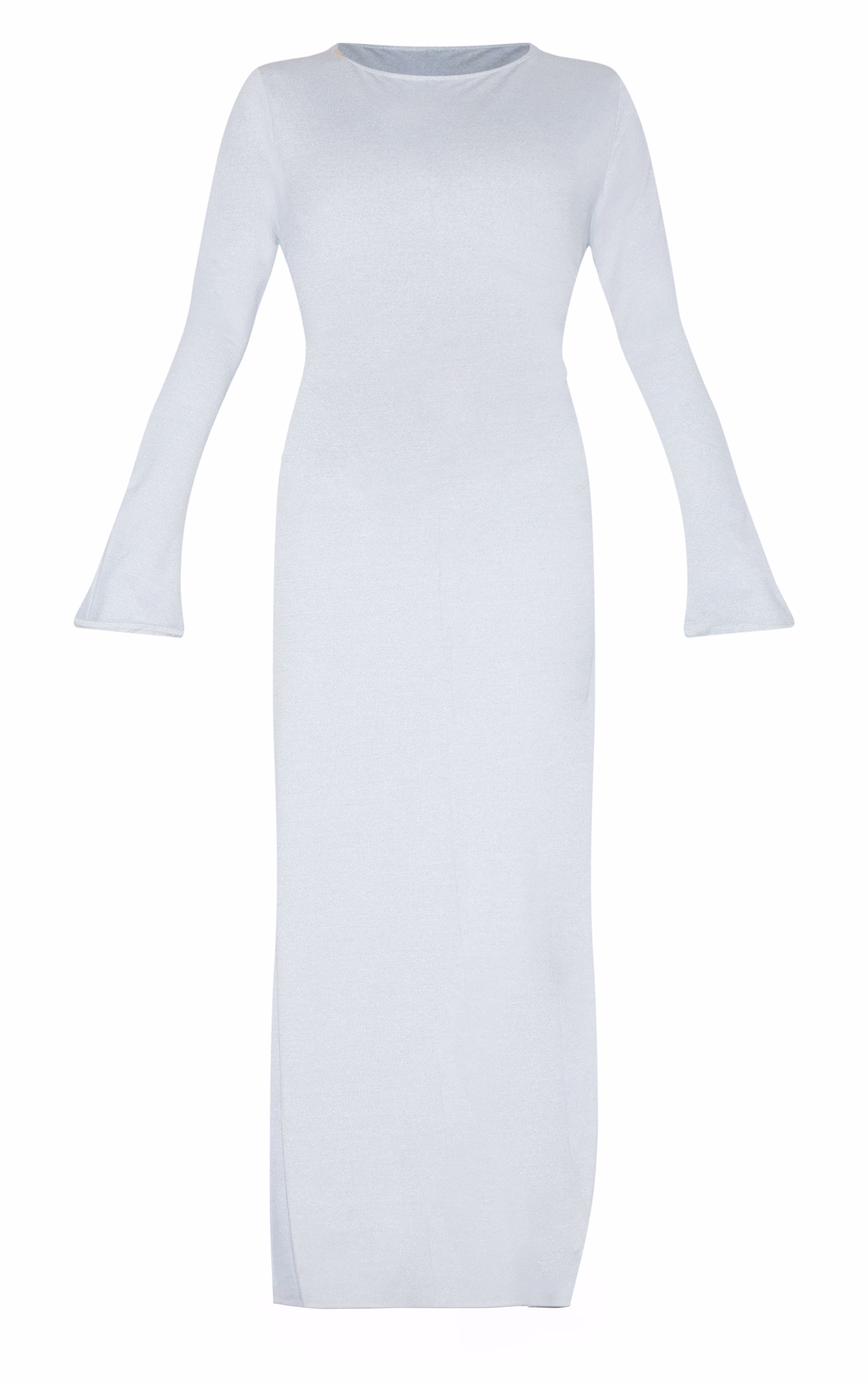 Petite Ash Grey Slinky Seam Detail Flared Sleeve Maxi Dress