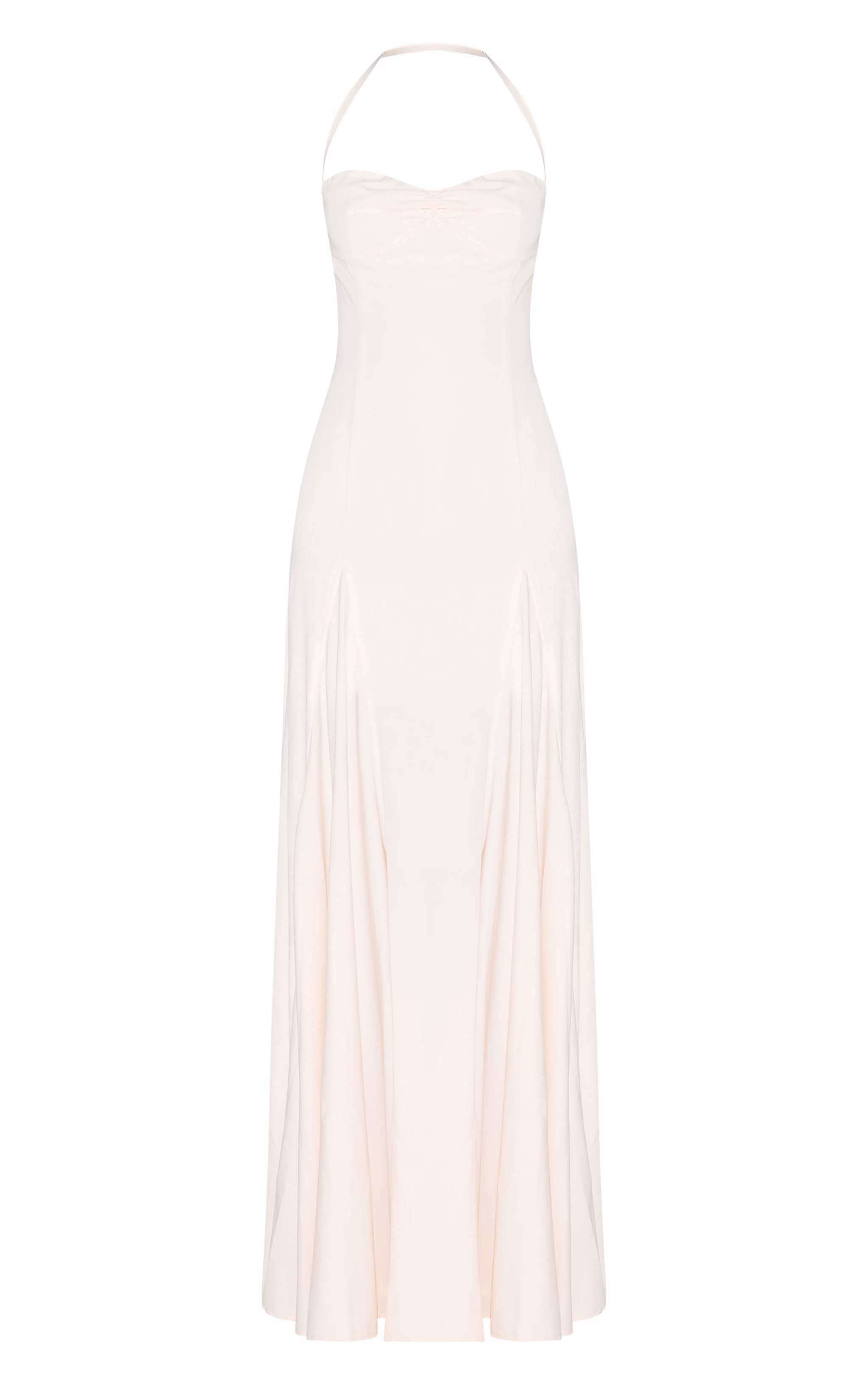 Cream Woven Halterneck Ruched Bust Detail Maxi Dress