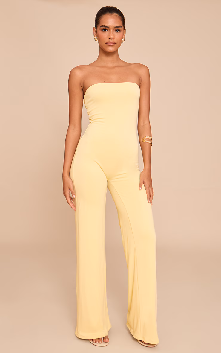 Lemon Double Layer Contour Jersey Bandeau Wide Leg Jumpsuit