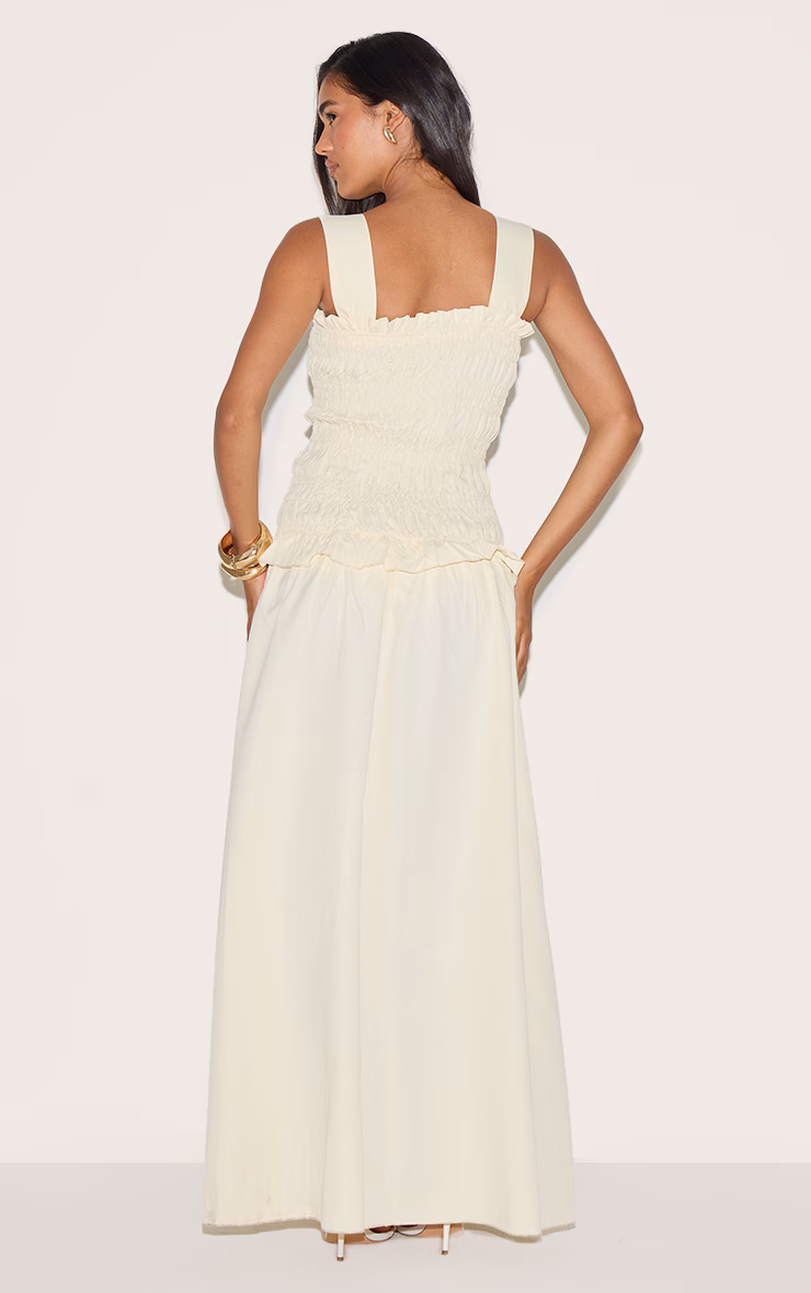 Butter Yellow Shirred Frill Detail Maxi Dress