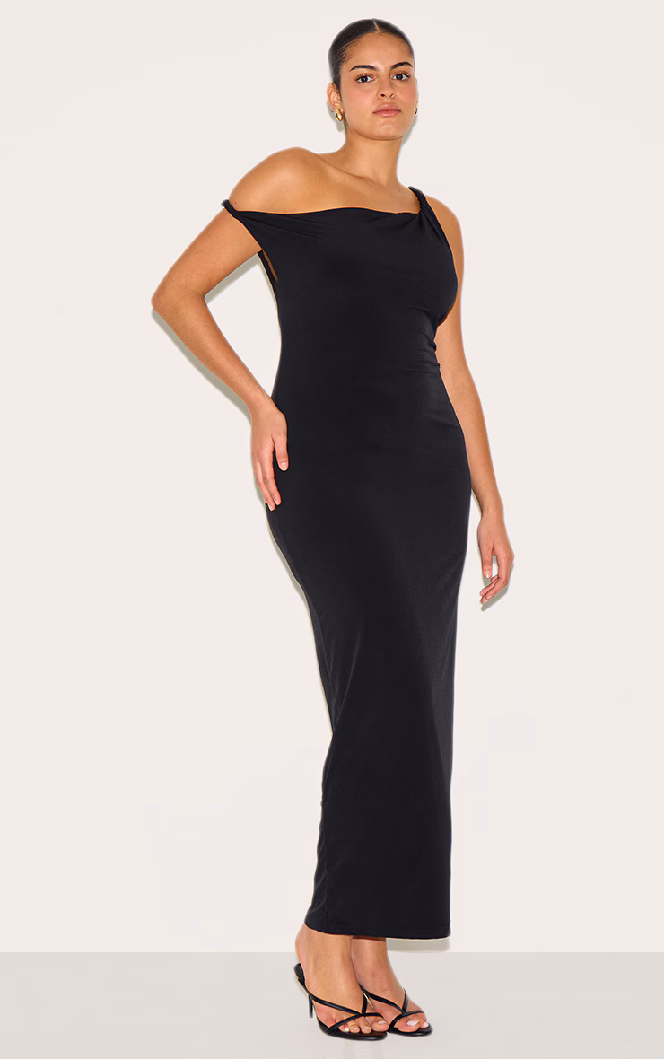 Plus Black Off Shoulder Twisted Maxi Dress
