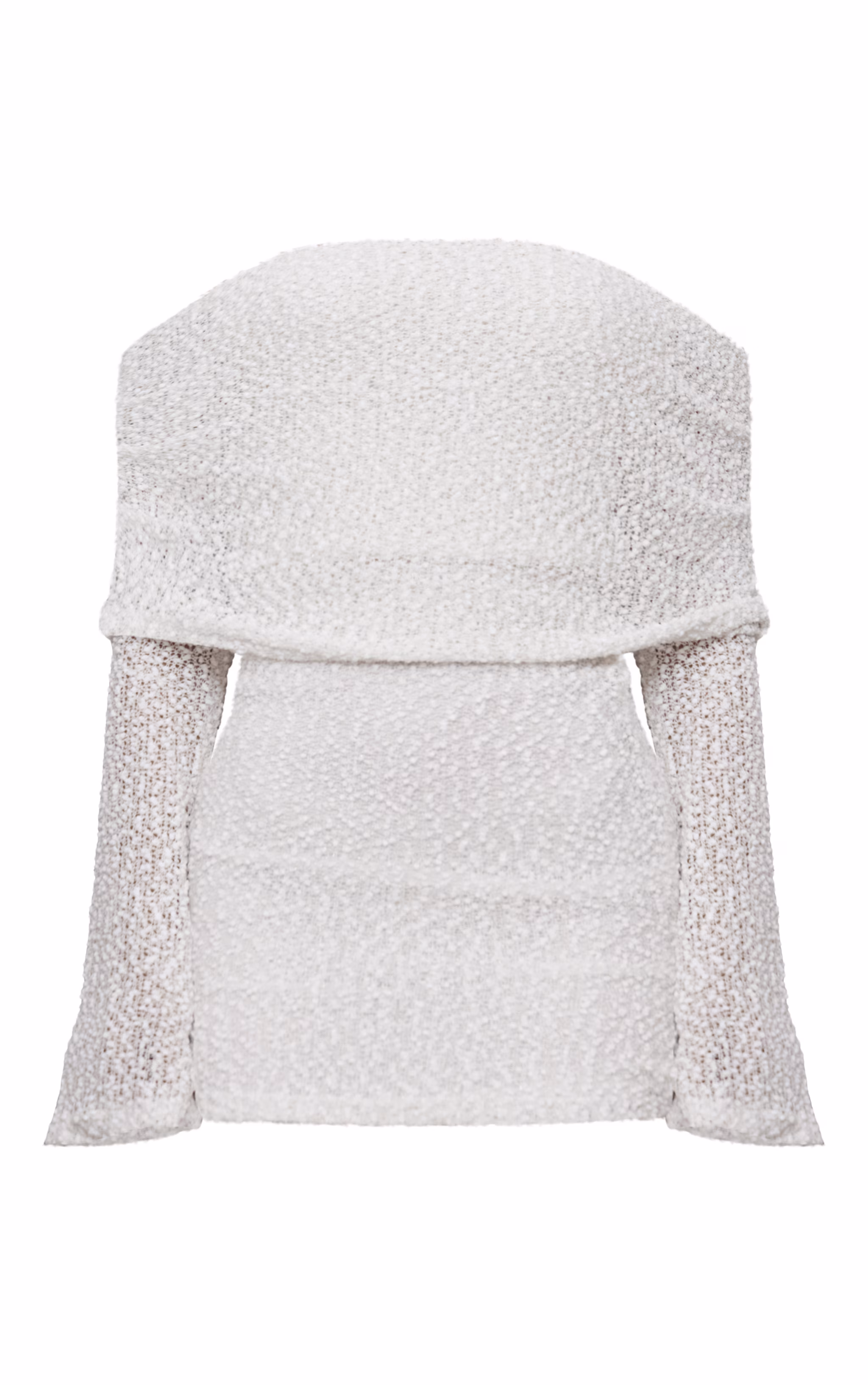 Cream Textured Bardot Flare Long Sleeve Mini Dress