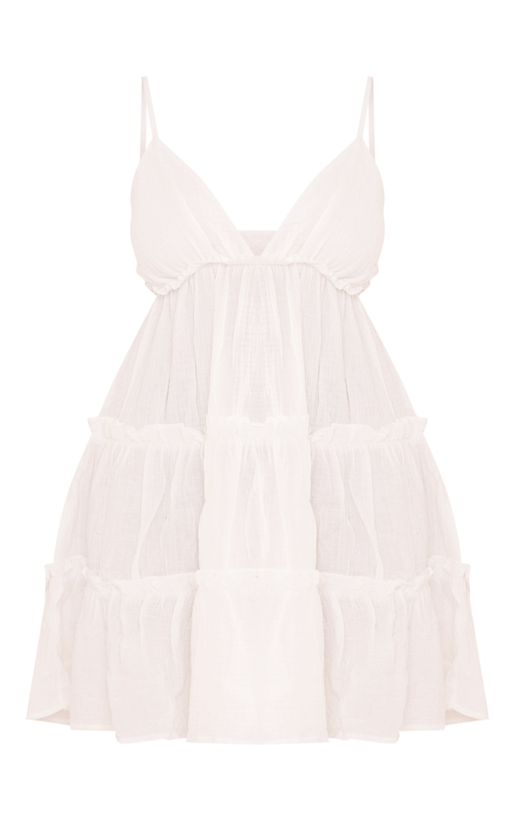 Plus White Tiered Cheesecloth Shift Dress