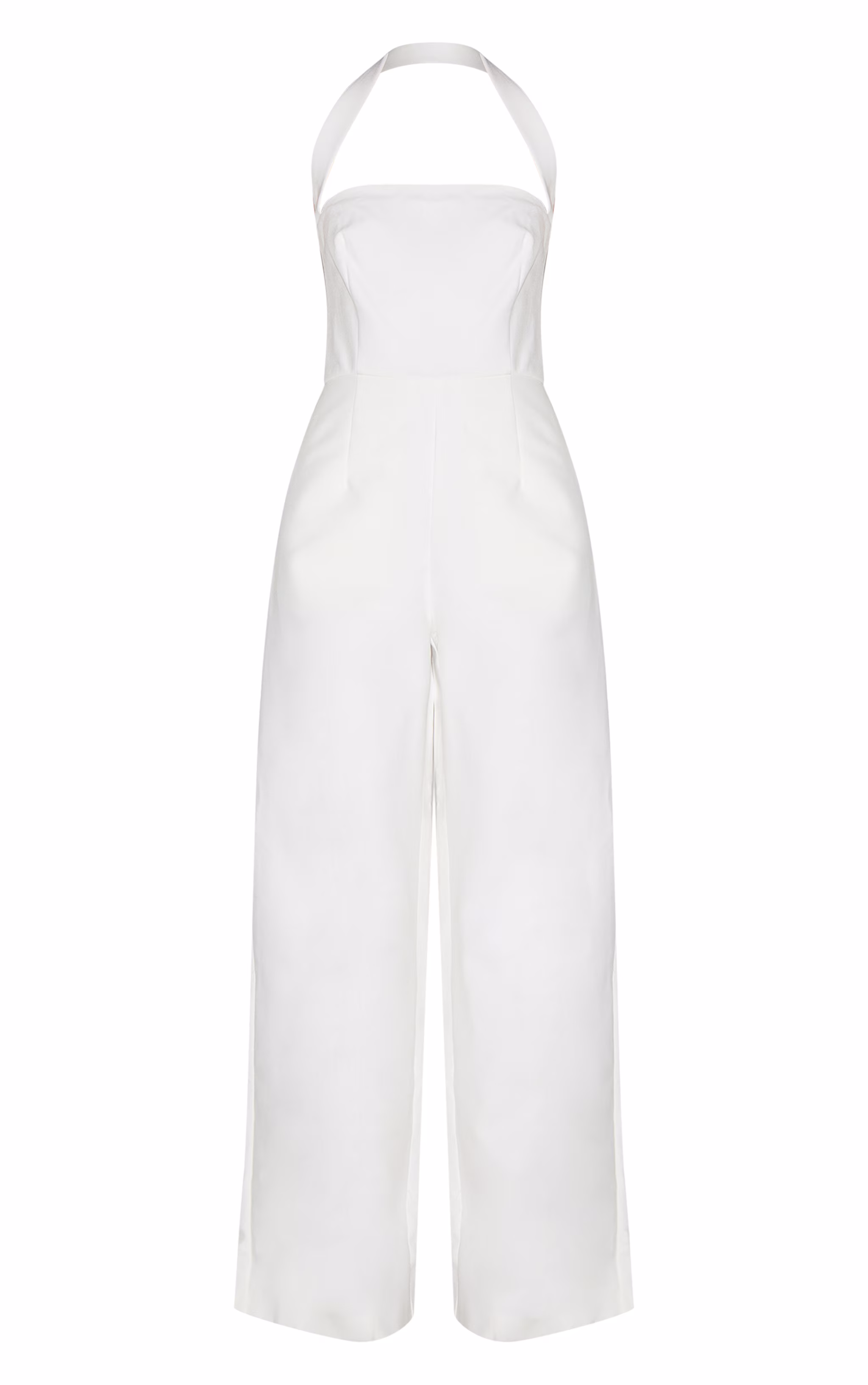 Cream Premium Woven Halterneck Straight Leg Jumpsuit