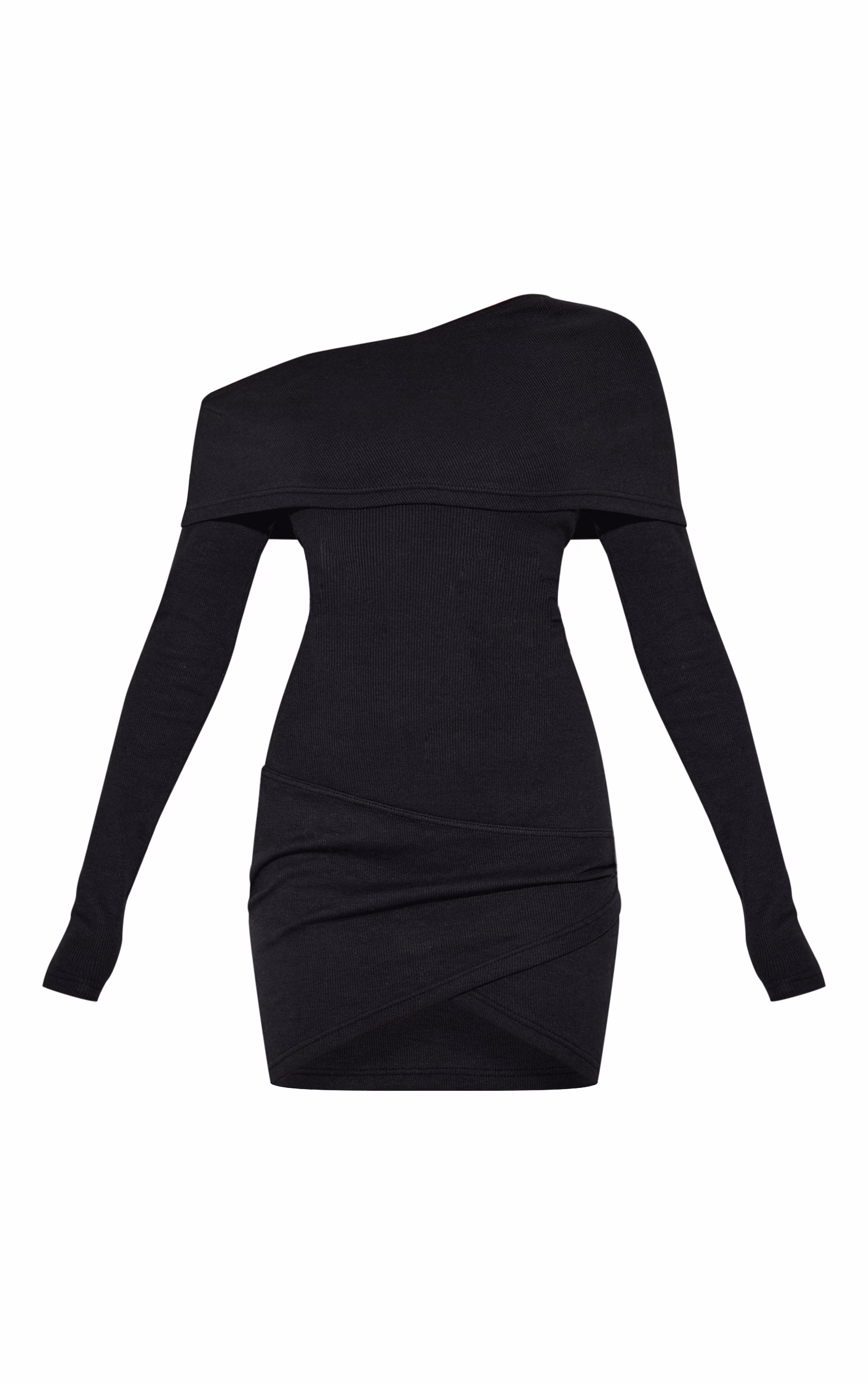 Black Rib Bardot Wrap Mini Dress