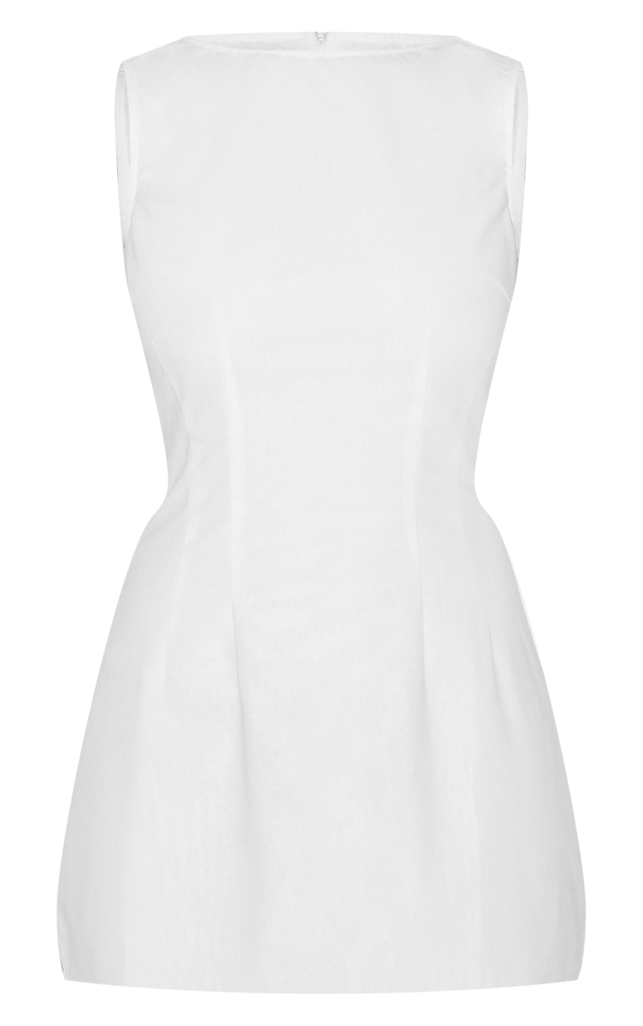 White Boat Neck Linen Shift Dress