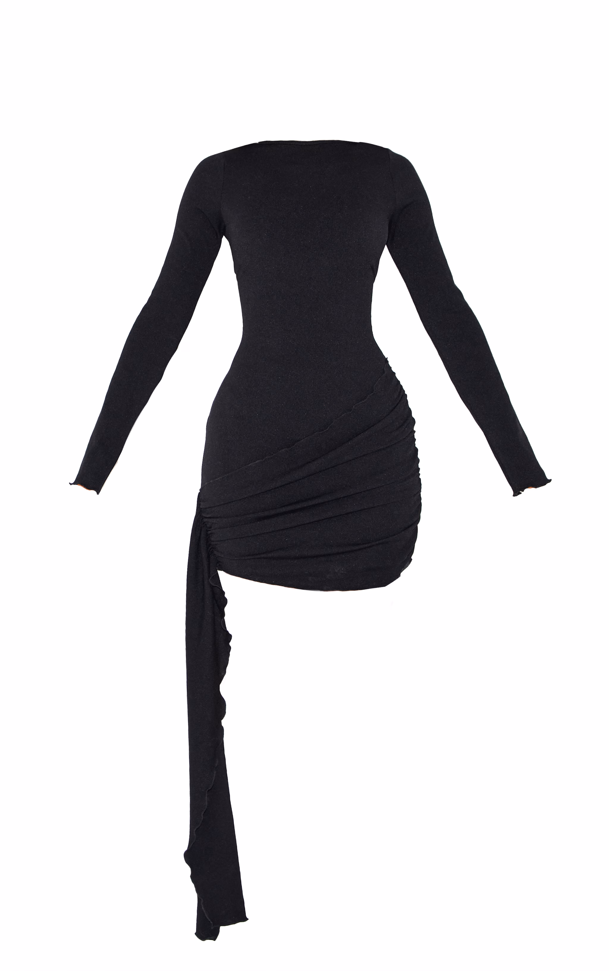 Petite Black Ribbed Wrap Detail Bodycon Mini Dress