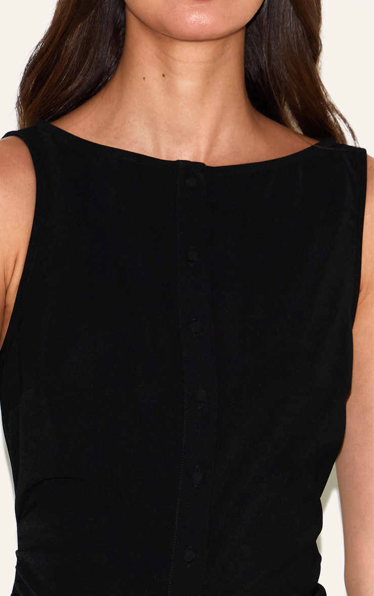 Black Woven Button Dropped Waist Maxi Dress