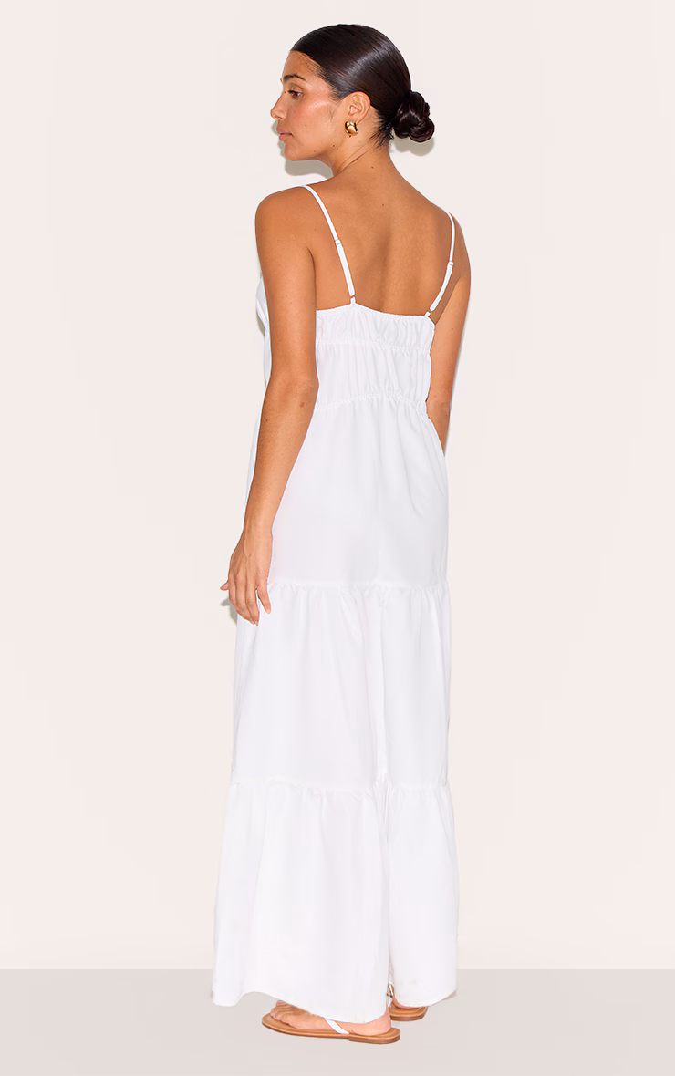 Petite White Strappy Tiered Maxi Dress