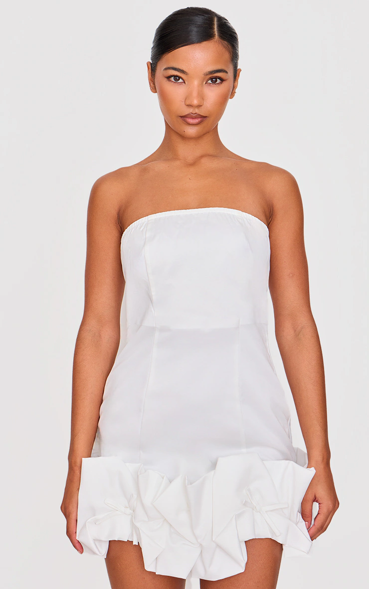 White Bow Puff Hem Bodycon Dress