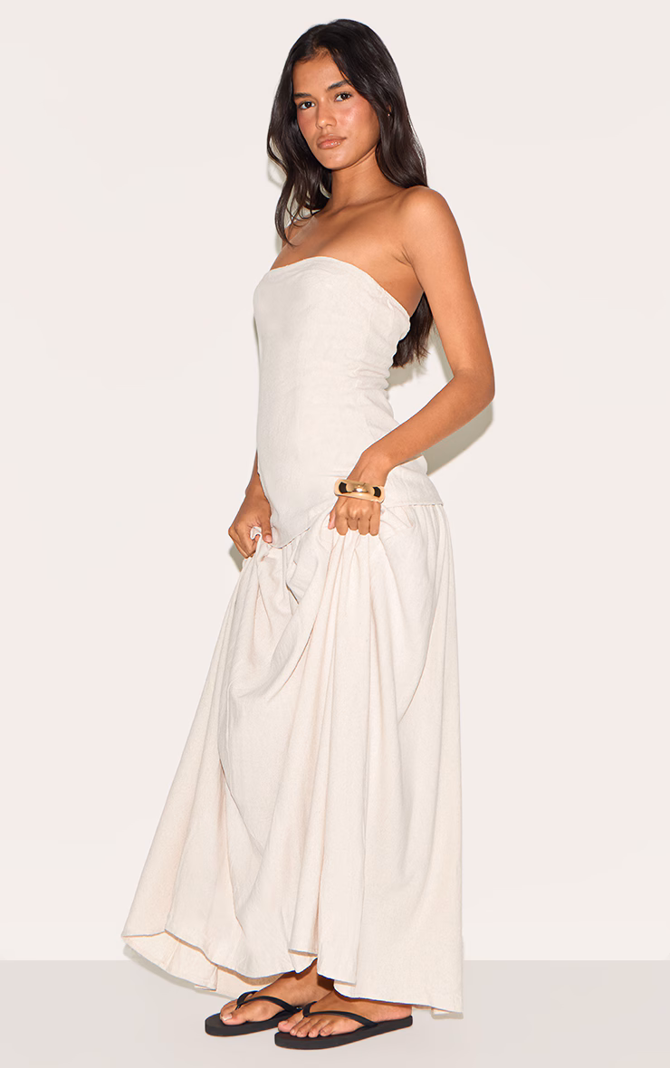 Cream Bandeau Long Line Maxi Dress