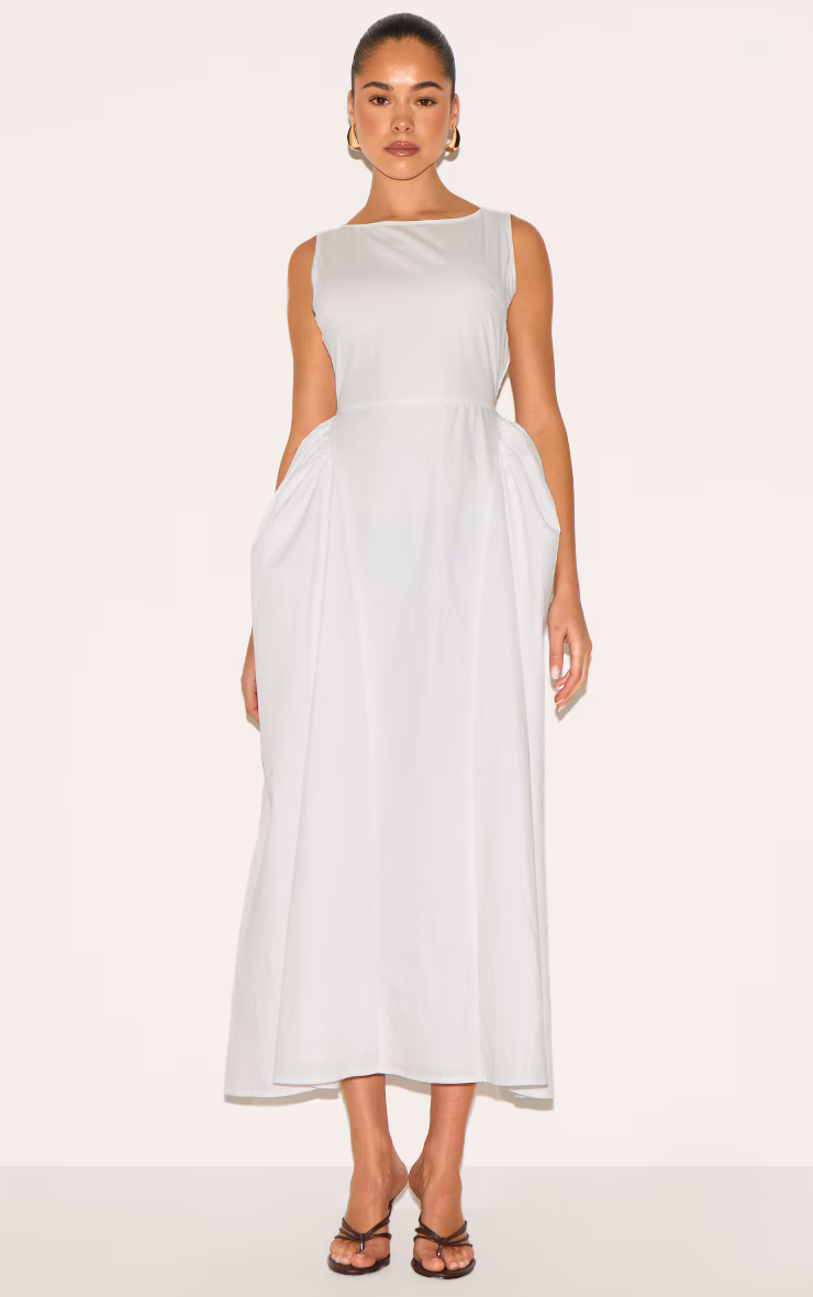 White Cotton Boat Neck Maxi Dress