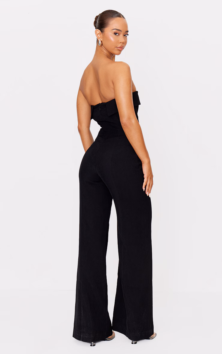 Premium Black Woven Bandeau Corset Straight Leg Jumpsuit