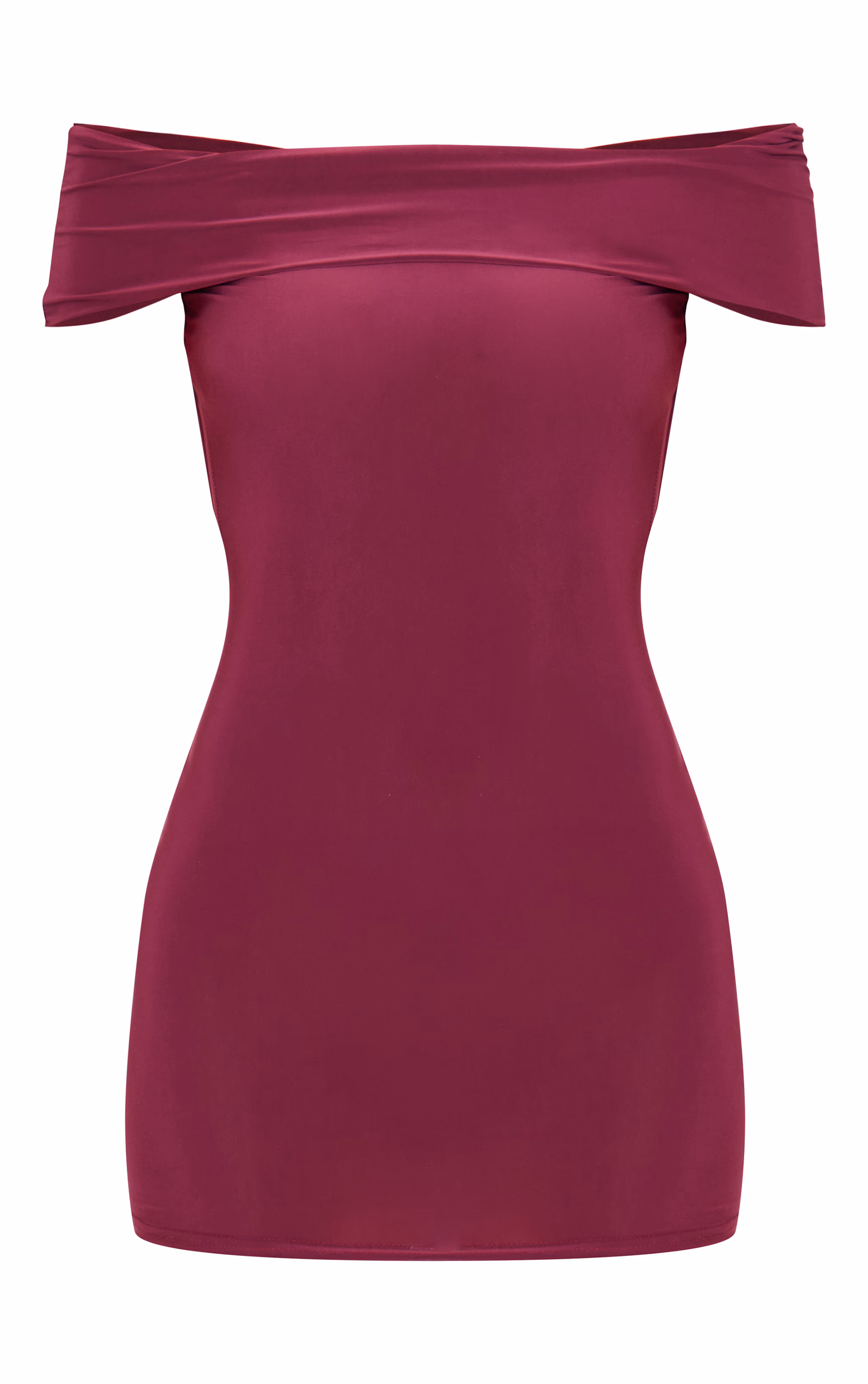 Plum Double Layer Soft Touch Bardot Twist Back Mini Dress