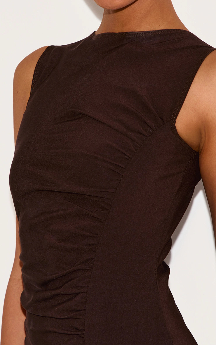 Chocolate Stretch Woven Ruched Bodycon Dress