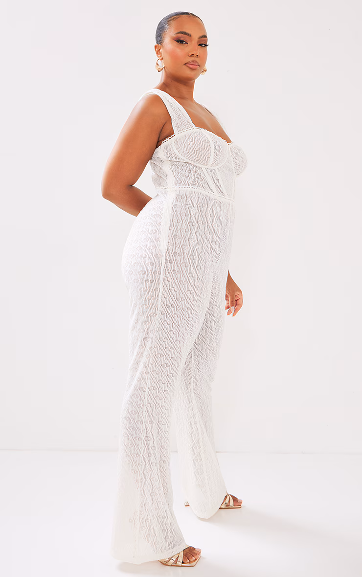 Plus Cream Textured Corset Jumpsuit