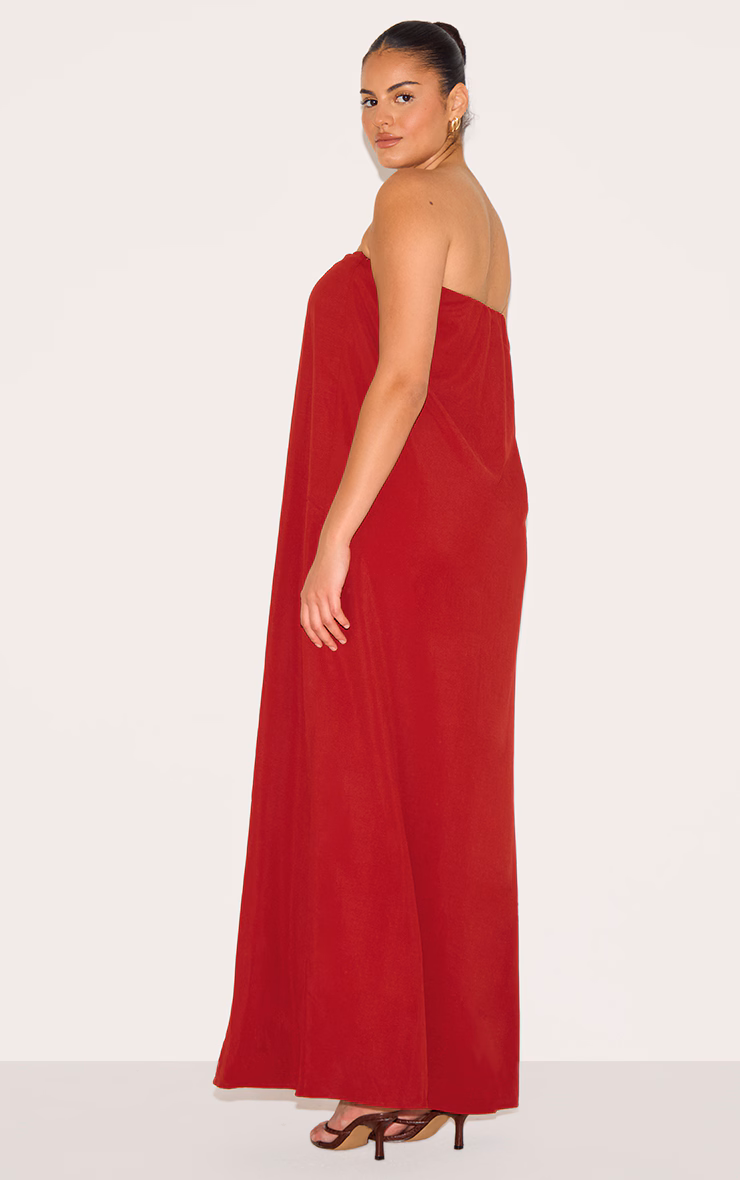 Plus Deep Red Floaty Woven Bandeau Maxi Dress