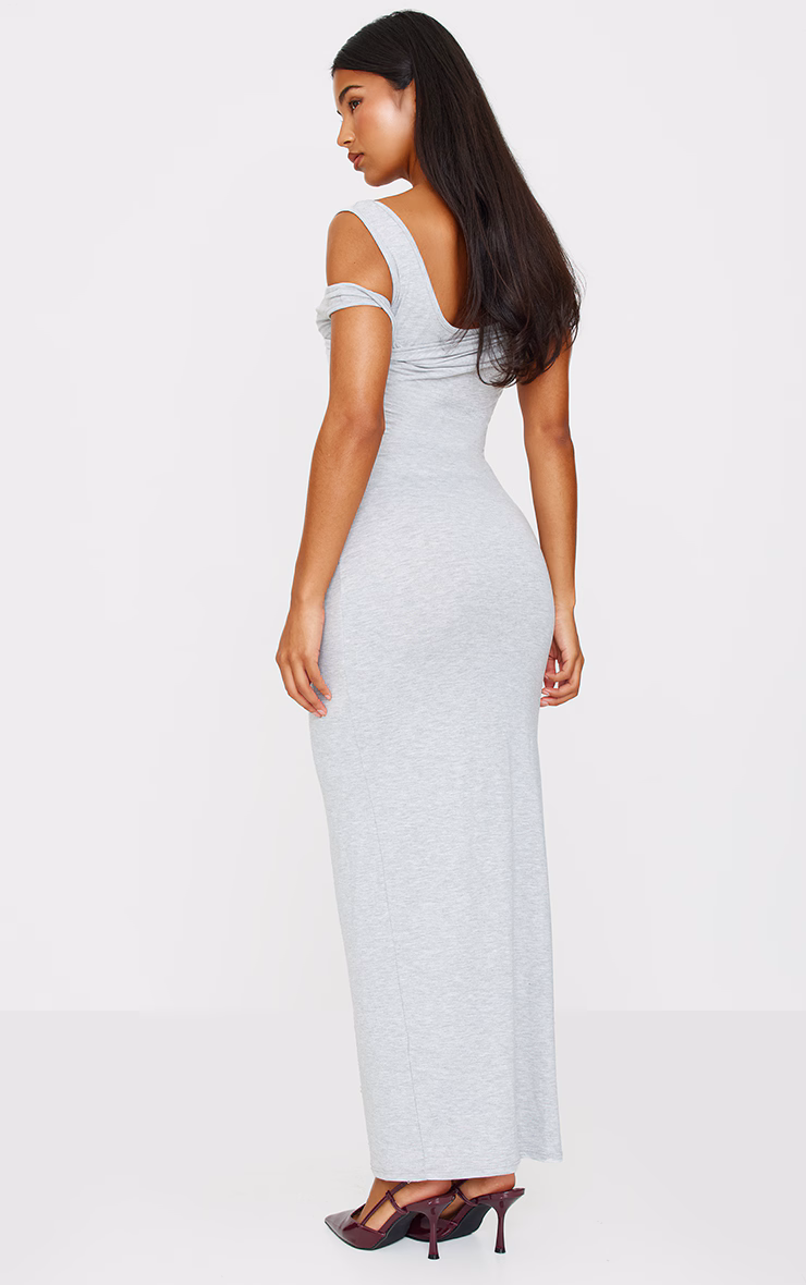 Grey Marl Ribbed Twisted Maxi Dress