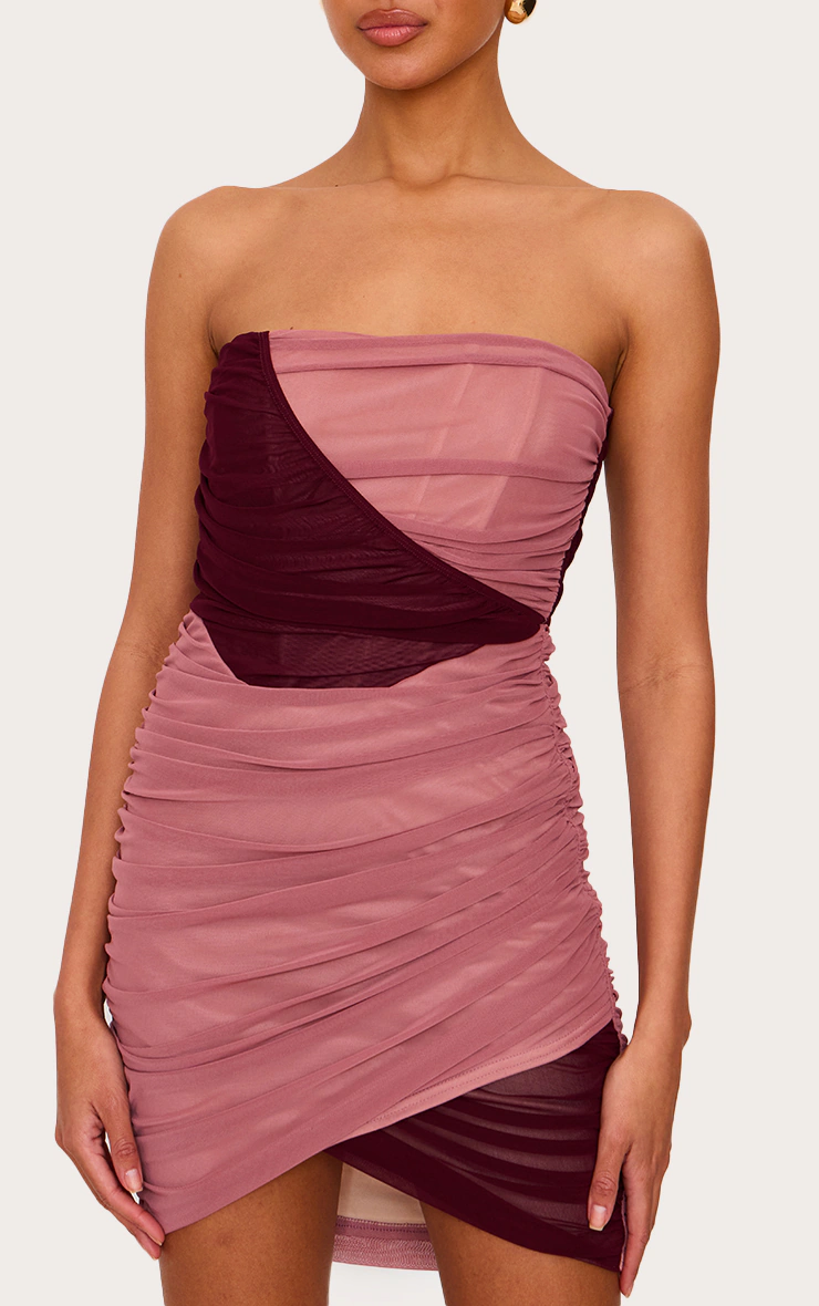 Light Pink Mesh Contrast Bandeau Mini Dress