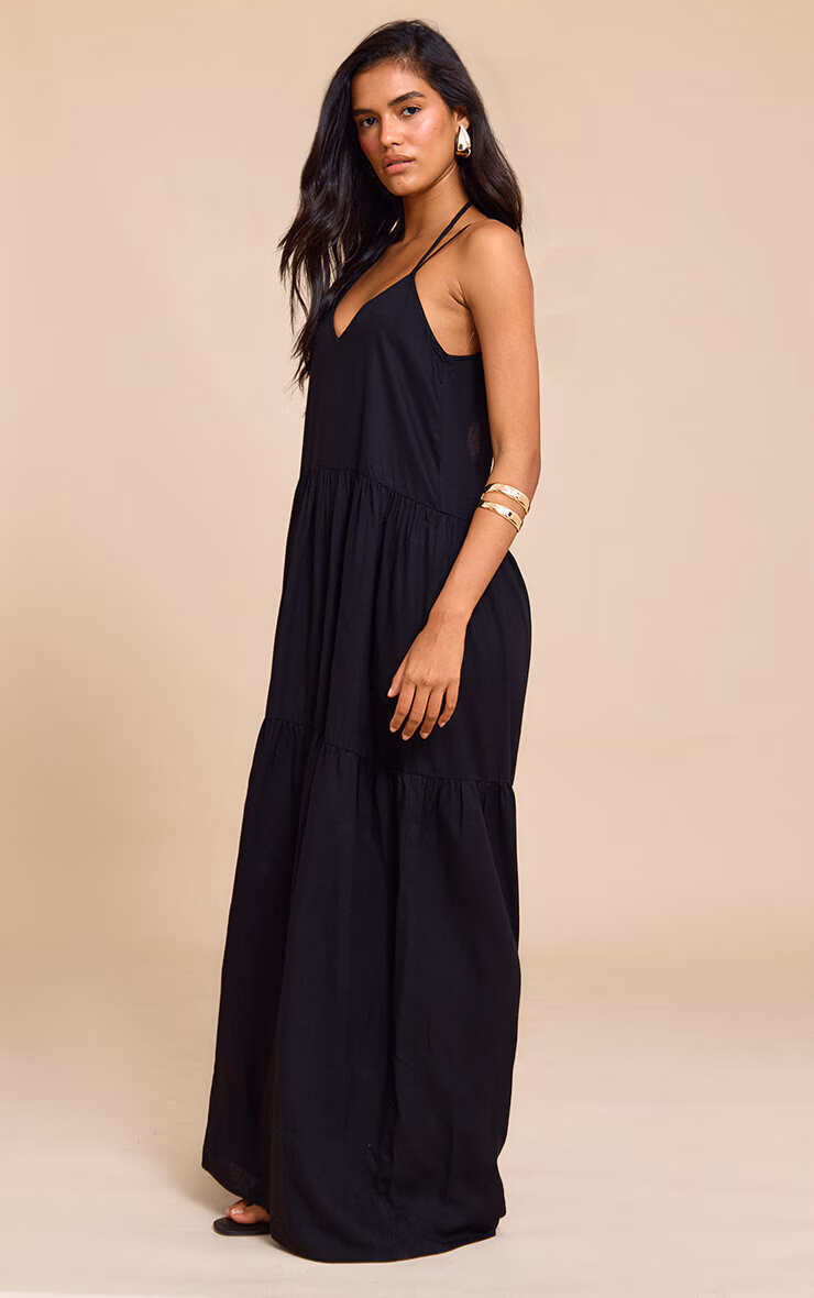 Black Strappy Ruched Maxi Dress