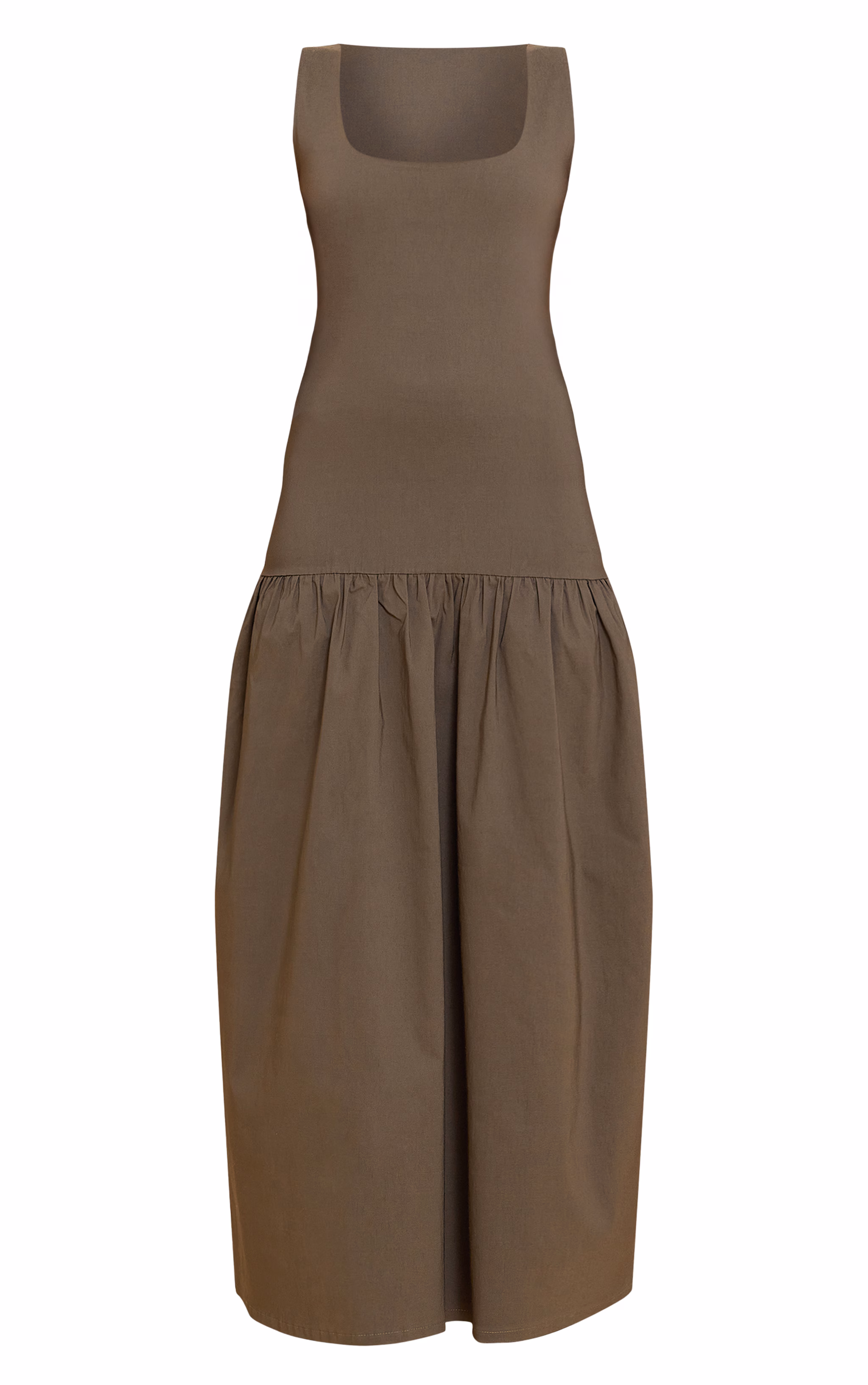 Khaki Stretch Woven Drop Waist Maxi Dress