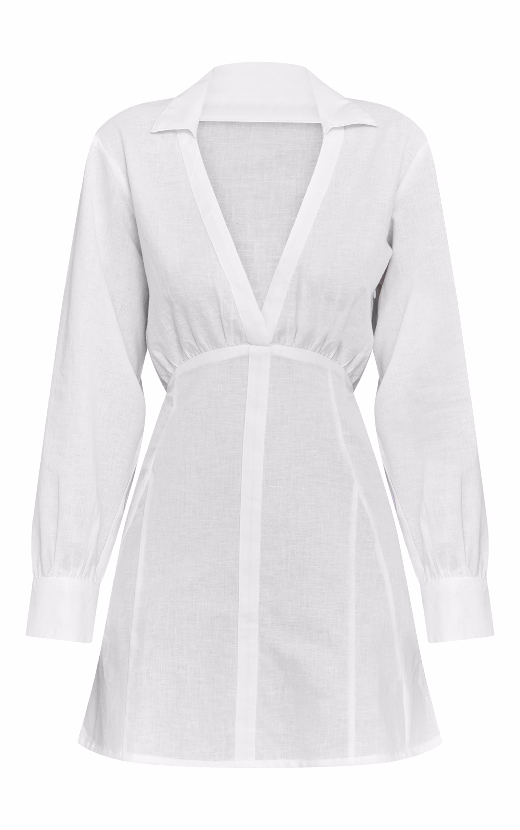 White Plunge Shirt Dress