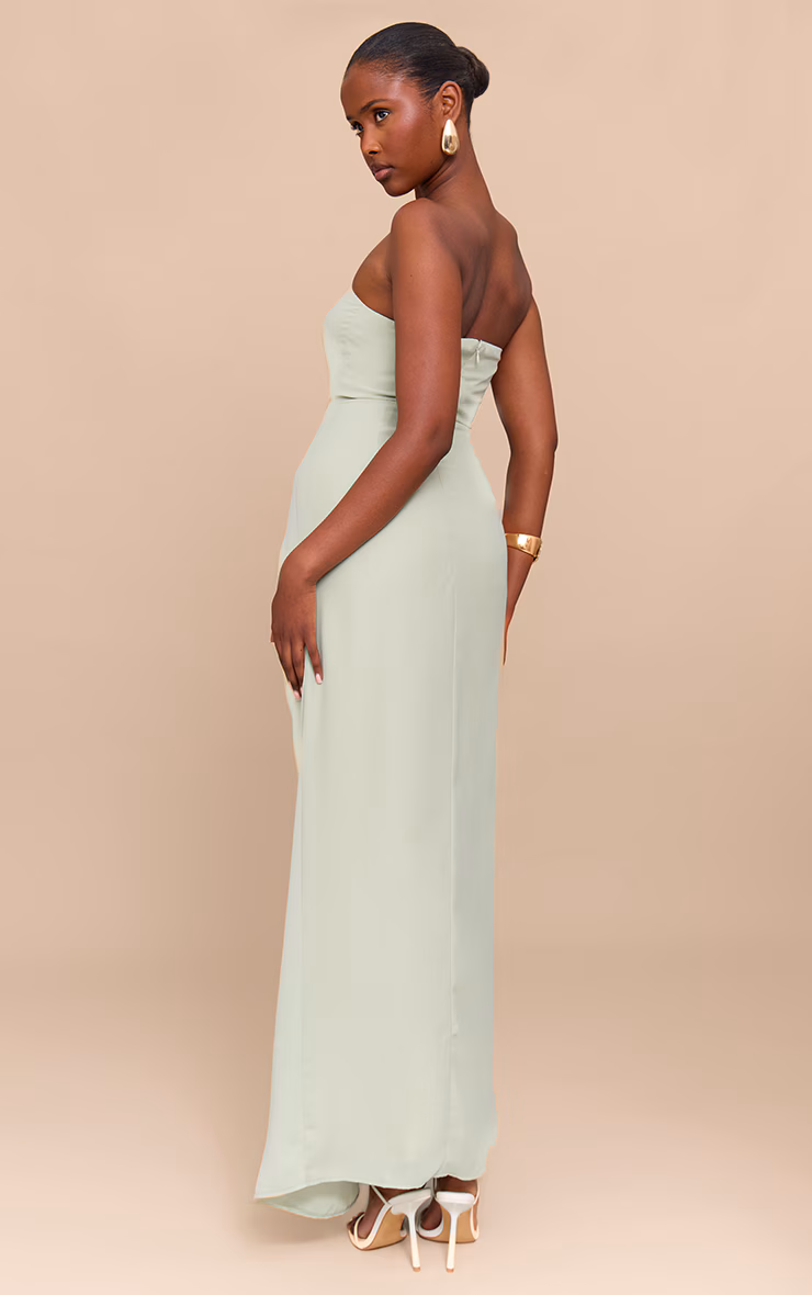 Sage Green Bandeau Corset Drape Detail Maxi Dress