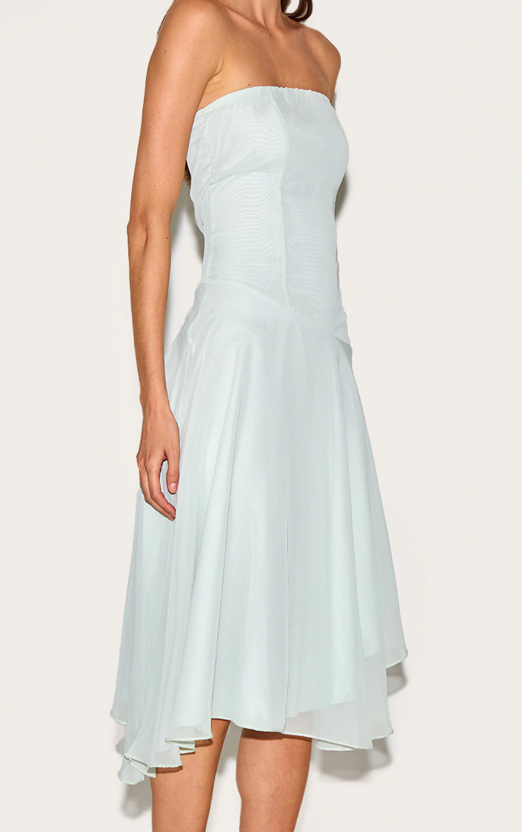 Sage Bandeau Asymmetric Hem Midaxi Dress