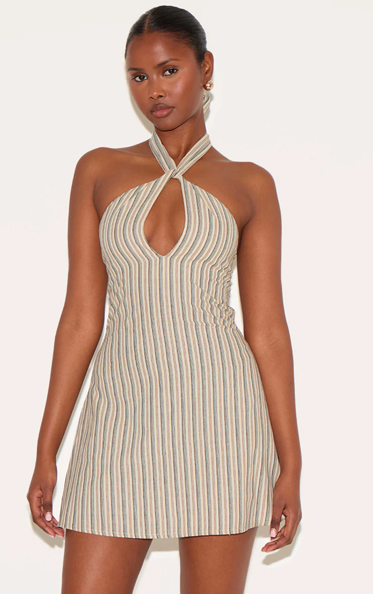 Stone Striped Halterneck Shift Dress