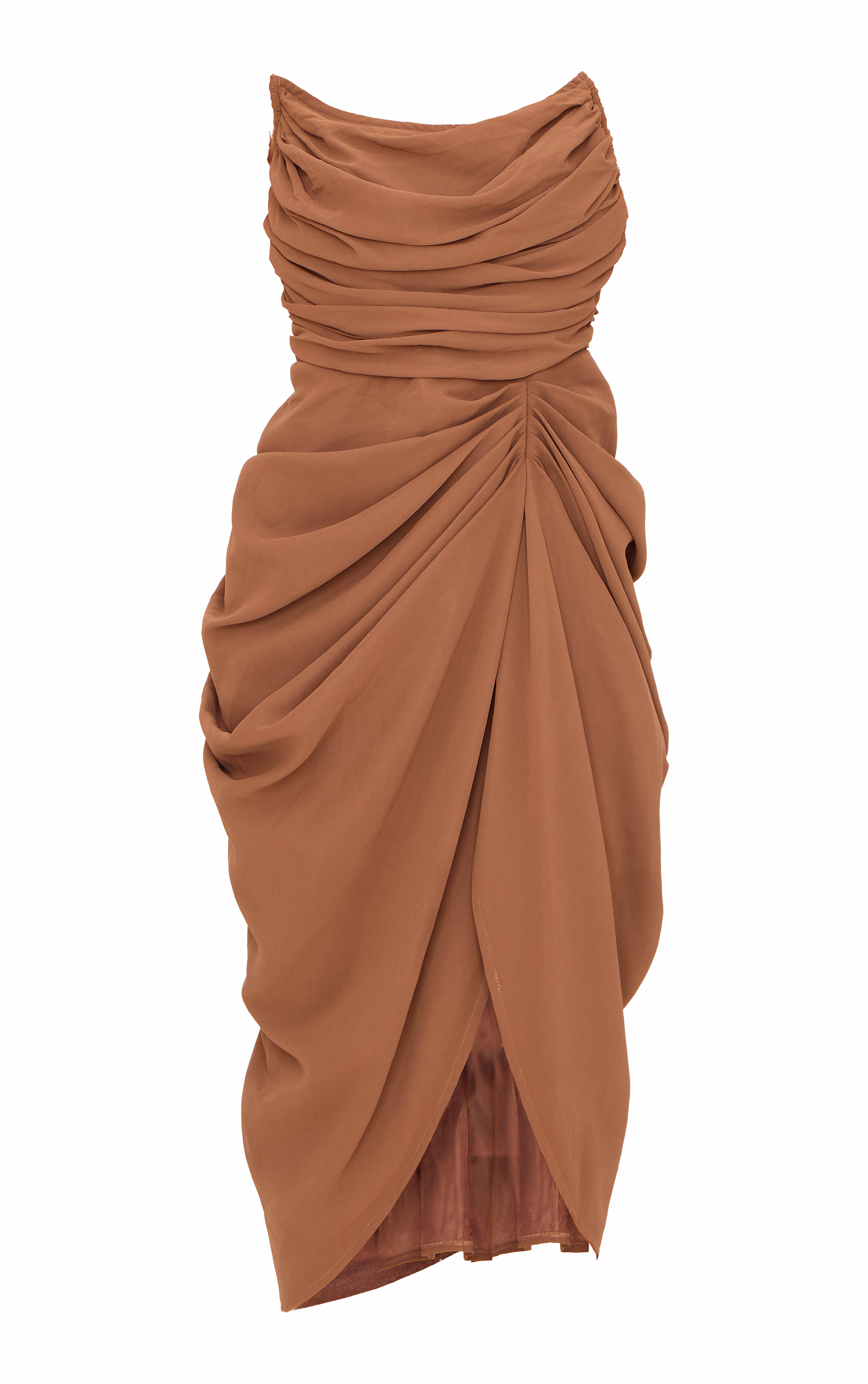 Chocolate Chiffon Corset Bandeau Draped Midi Dress