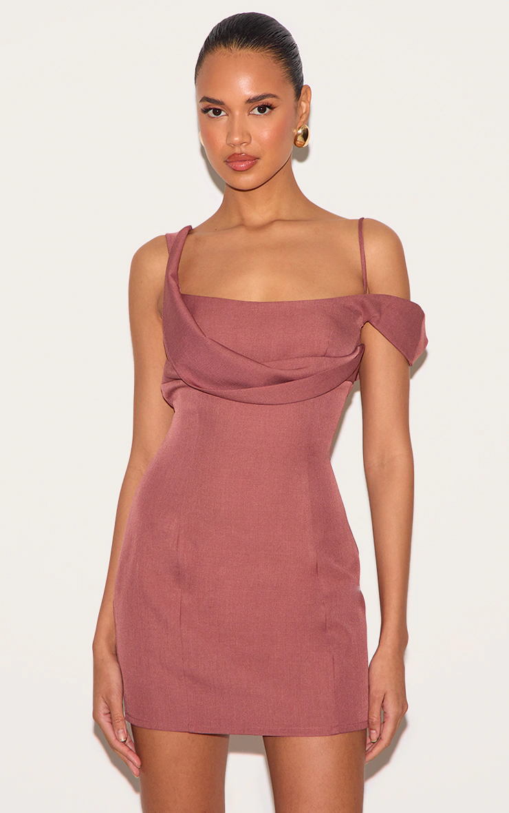 Dusty Pink Woven Drape Mini Dress