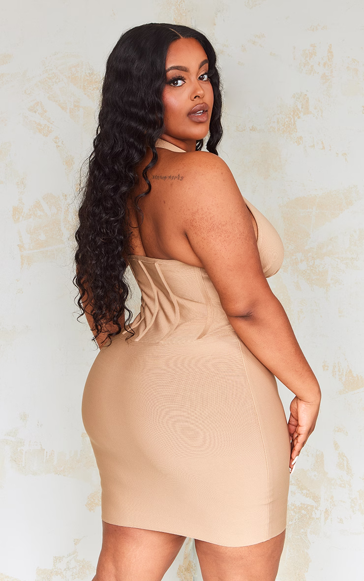 Plus Stone Bandage Plunge Corset Bodycon Dress