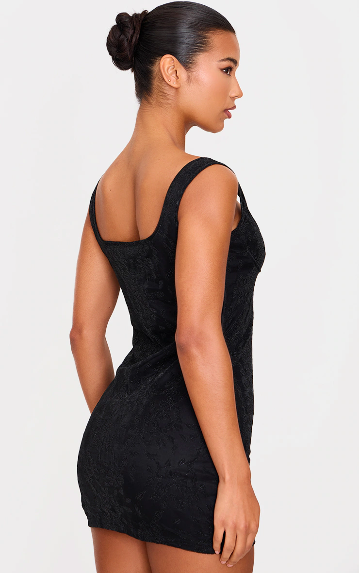 Black Textured Glitter Underwire Strappy Shift Dress