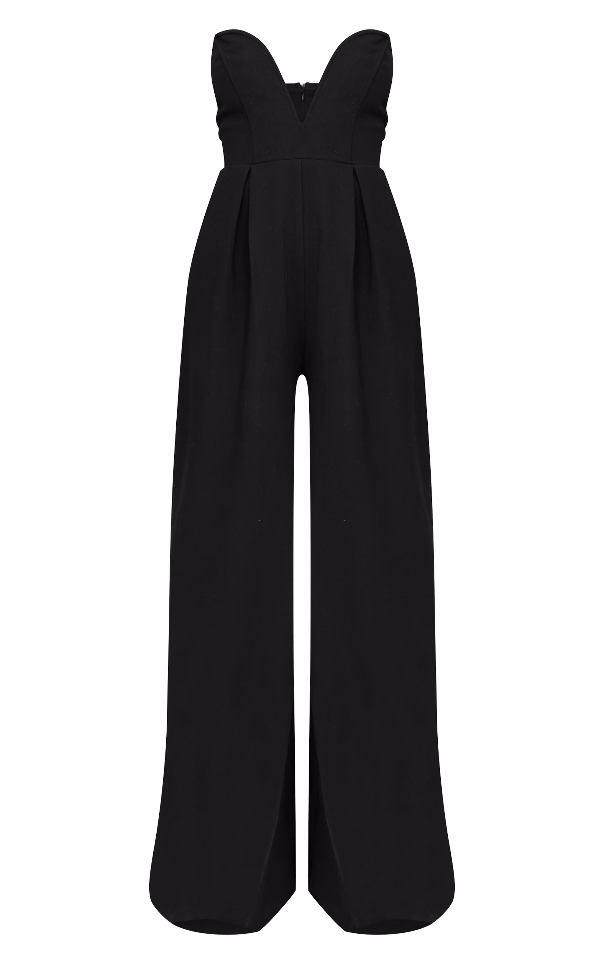 PLT Label Black Plunge Wide Leg Jumpsuit