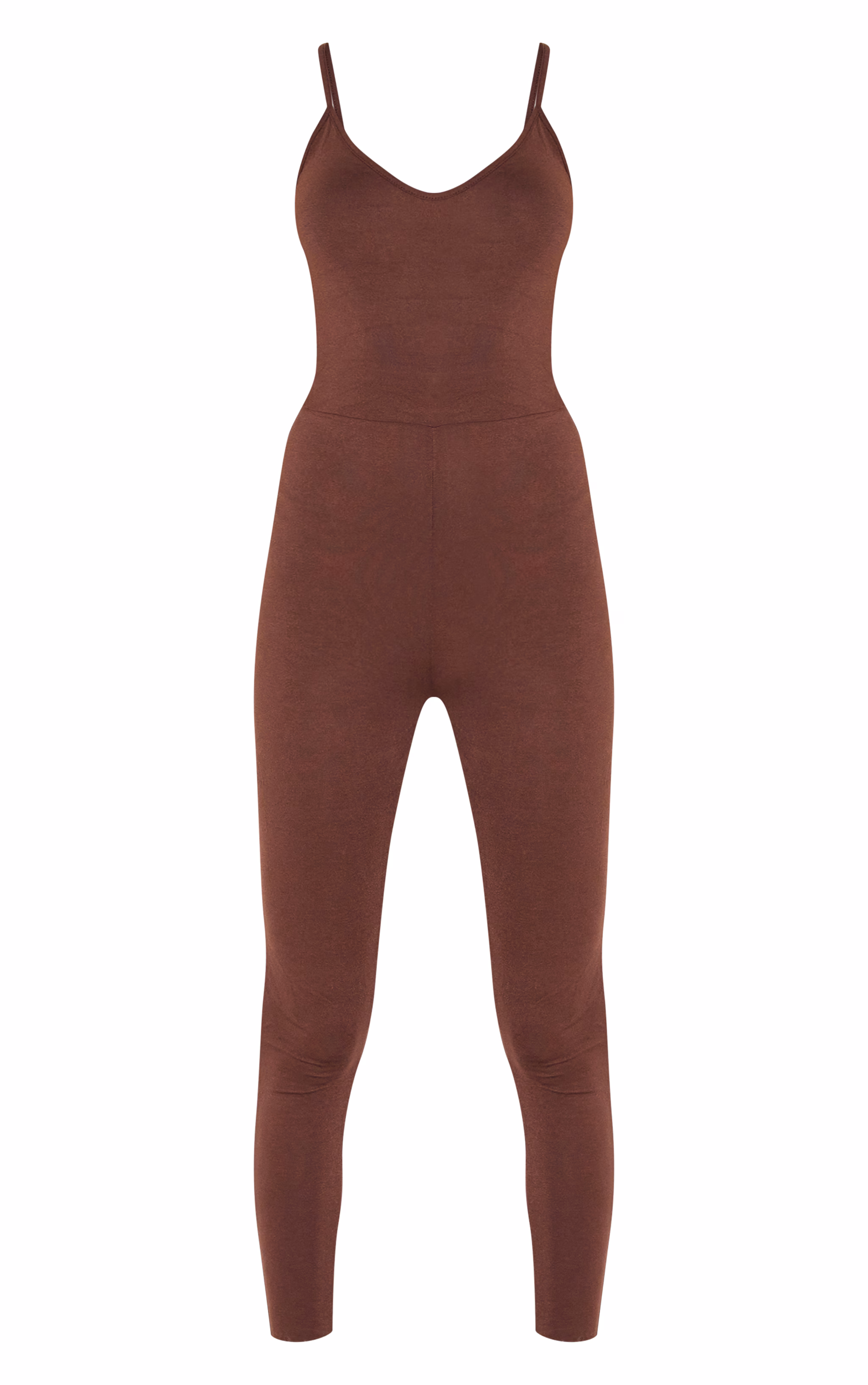 Chocolate Basic Strappy Plunge Jumpsuit