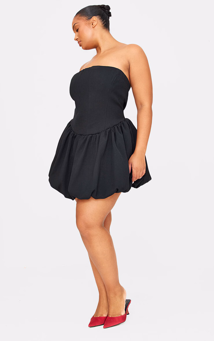 Plus Premium Black Bandeau Puff Ball Dress