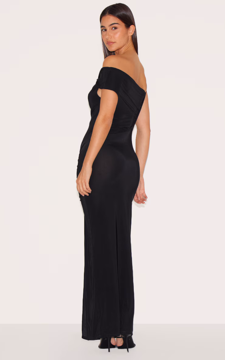 Black Slinky Twist Detail Maxi Dress