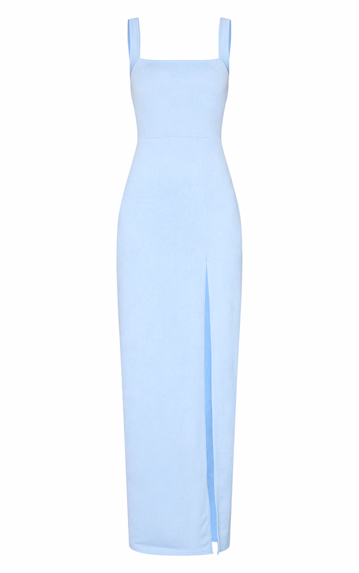 Light Blue Straight Neck Maxi Dress