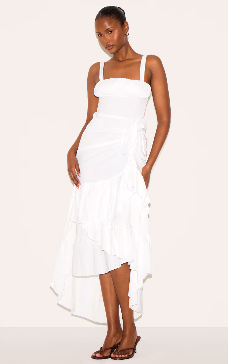 White Strappy Ruched Detail Maxi Dress
