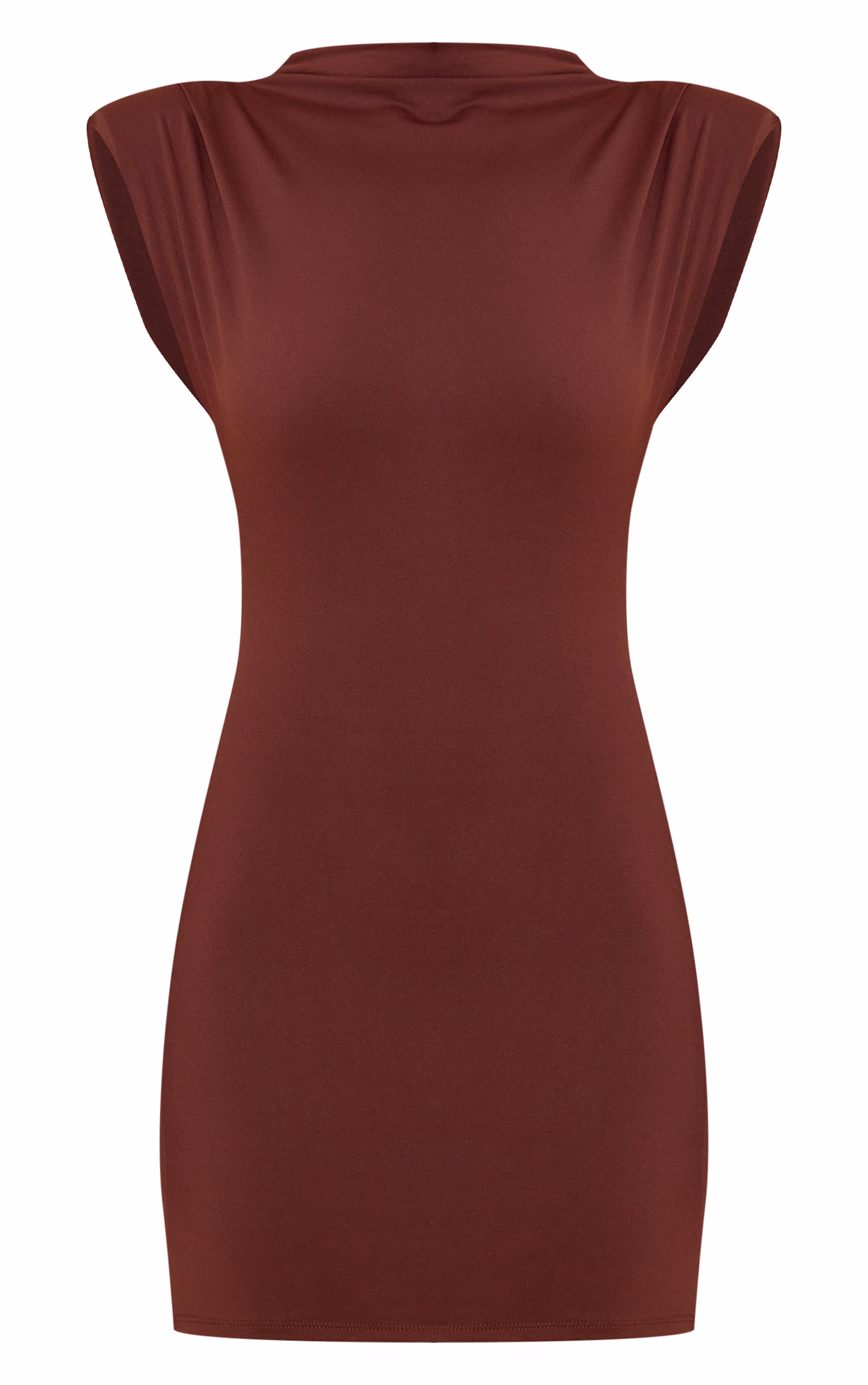 Chocolate Shoulder Pad Boat Neck Bodycon Dress