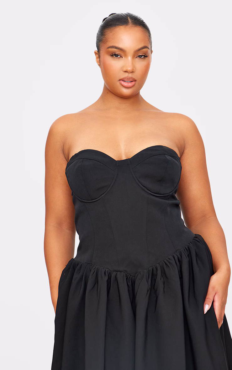 Plus Premium Black Underwired Corset Maxi Dress