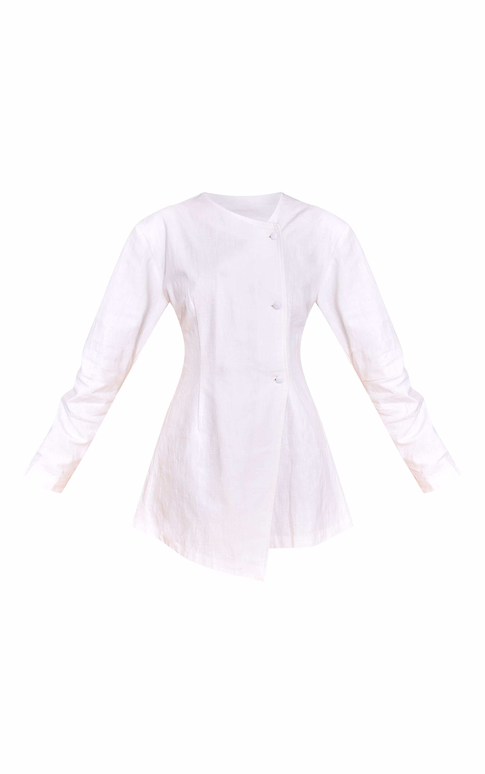 White Premium Linen Cinched Waist Cocoon Sleeve Mini Dress