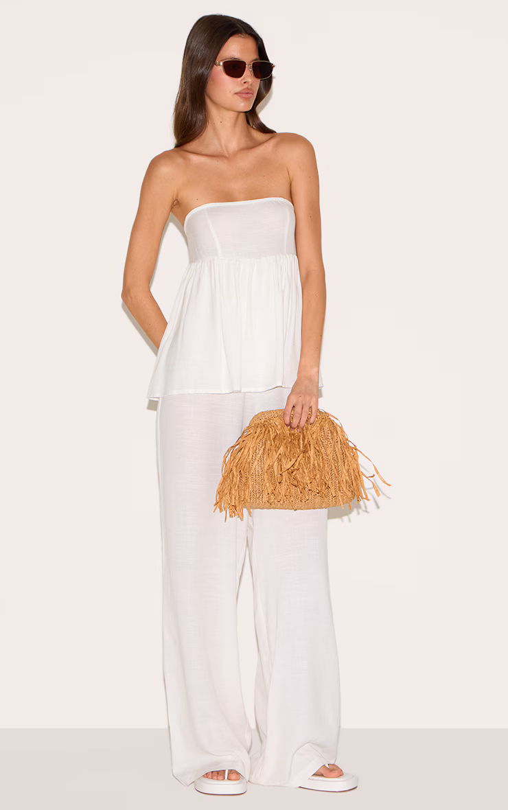 White Bandeau Peplum Detail Jumpsuit
