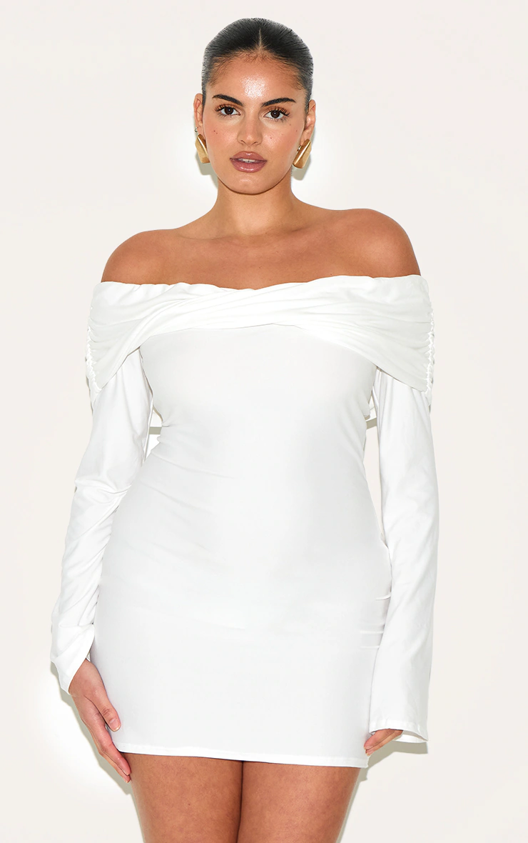 Plus Cream Soft Touch Twist Detail Bardot Bodycon Dress