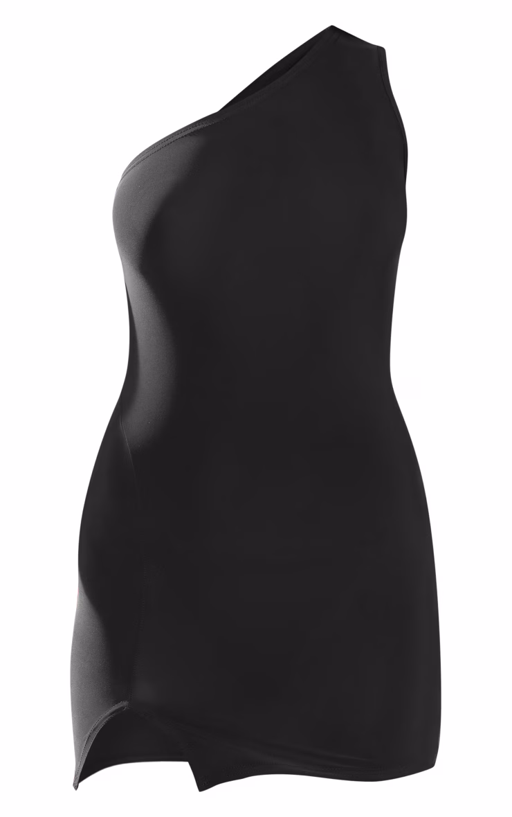 Black Slinky One Shoulder Asymmetric Bodycon Dress