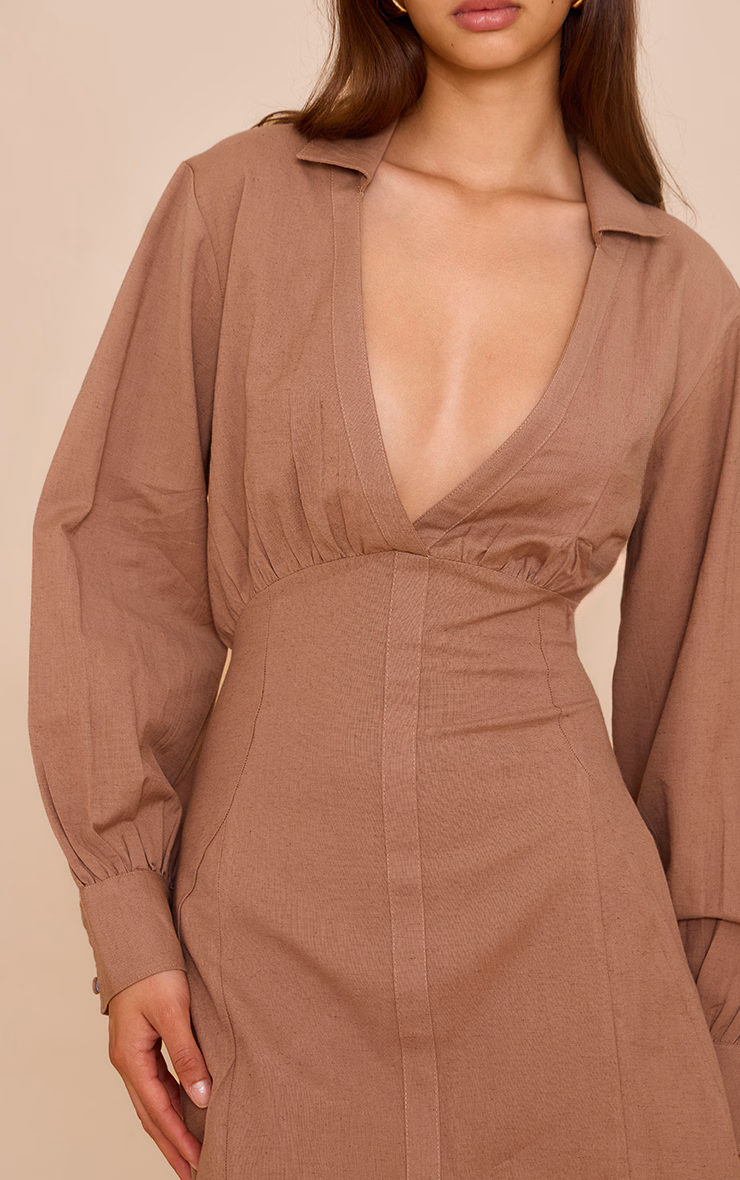 Mocha Plunge Shirt Dress