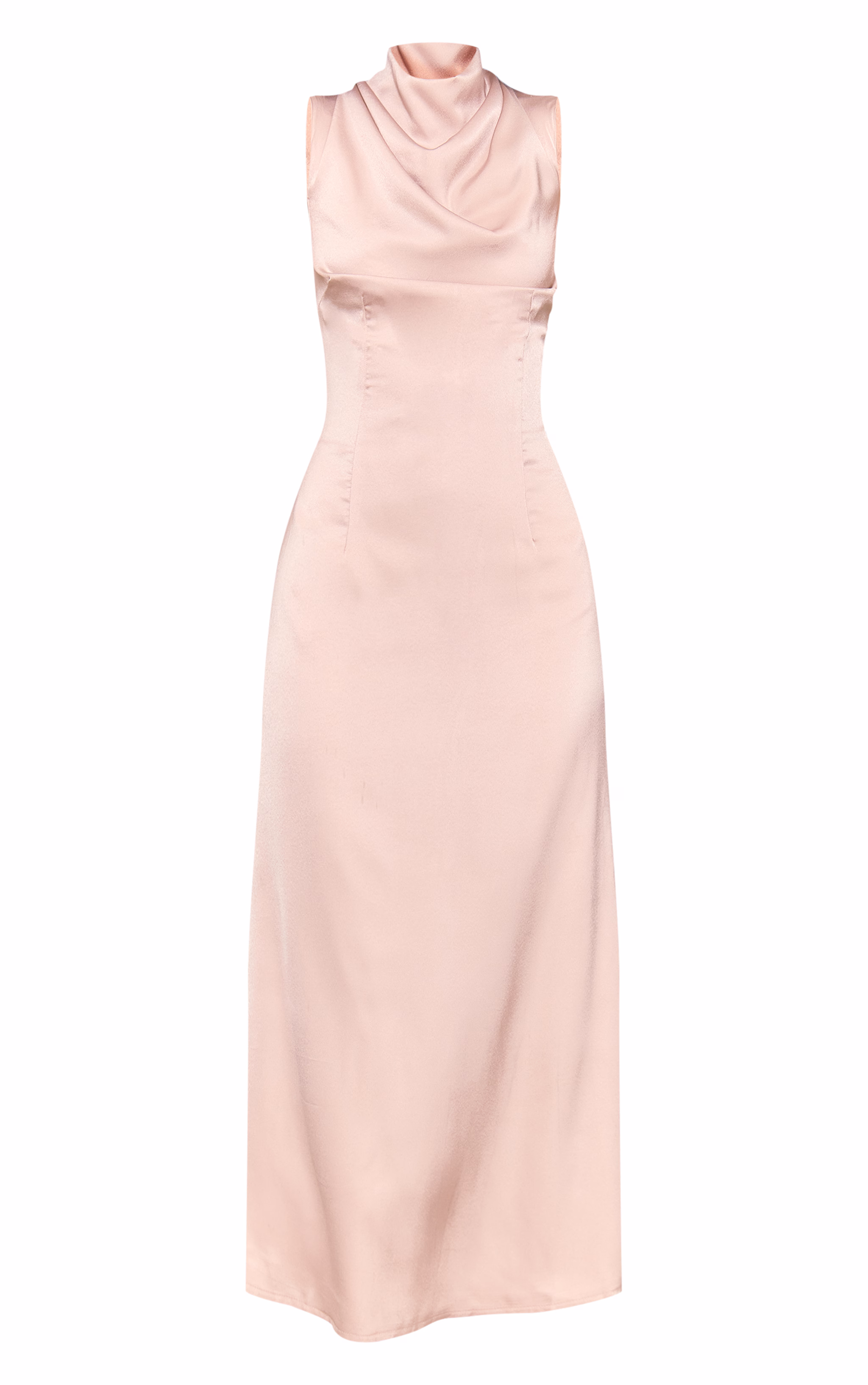 Oyster Satin High Neck Midaxi Dress