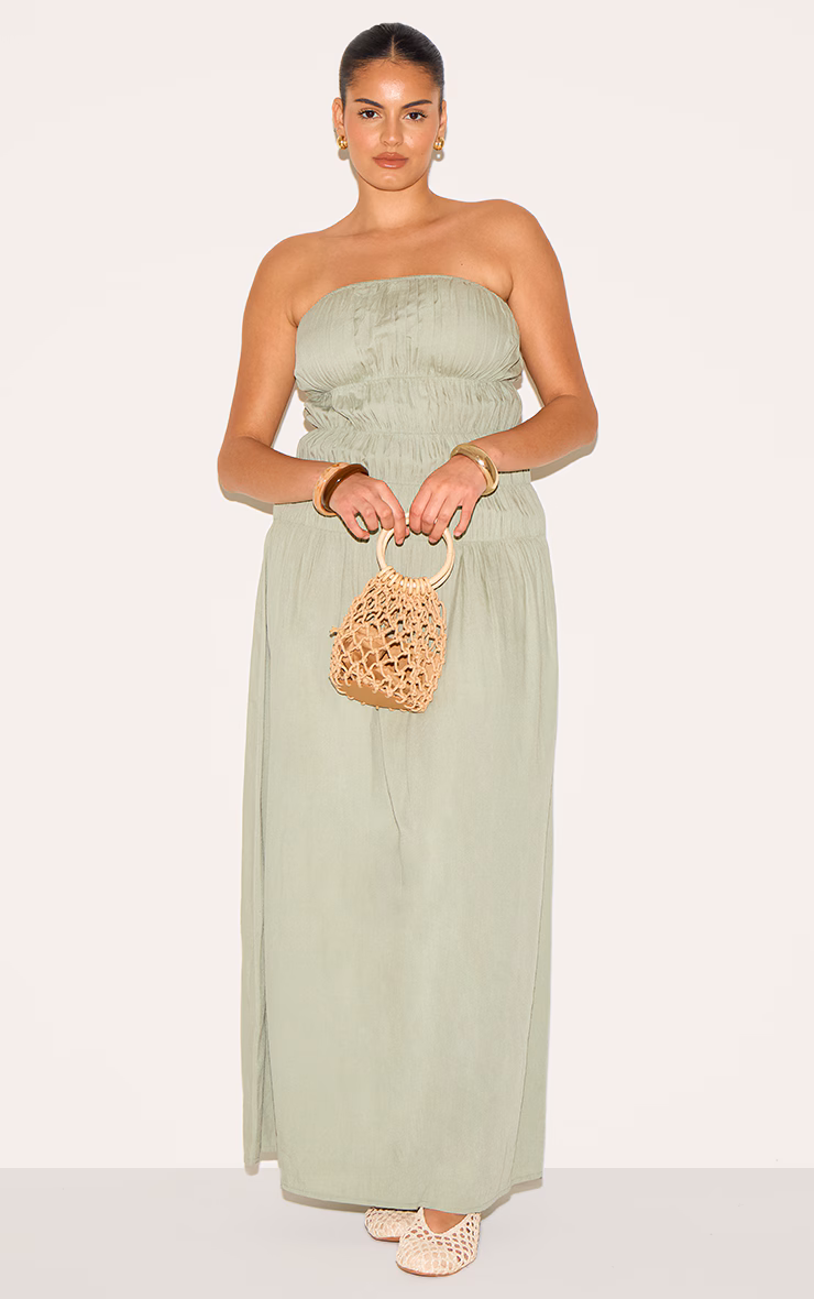 Plus Sage Bandeau Ruched Detail Maxi Dress