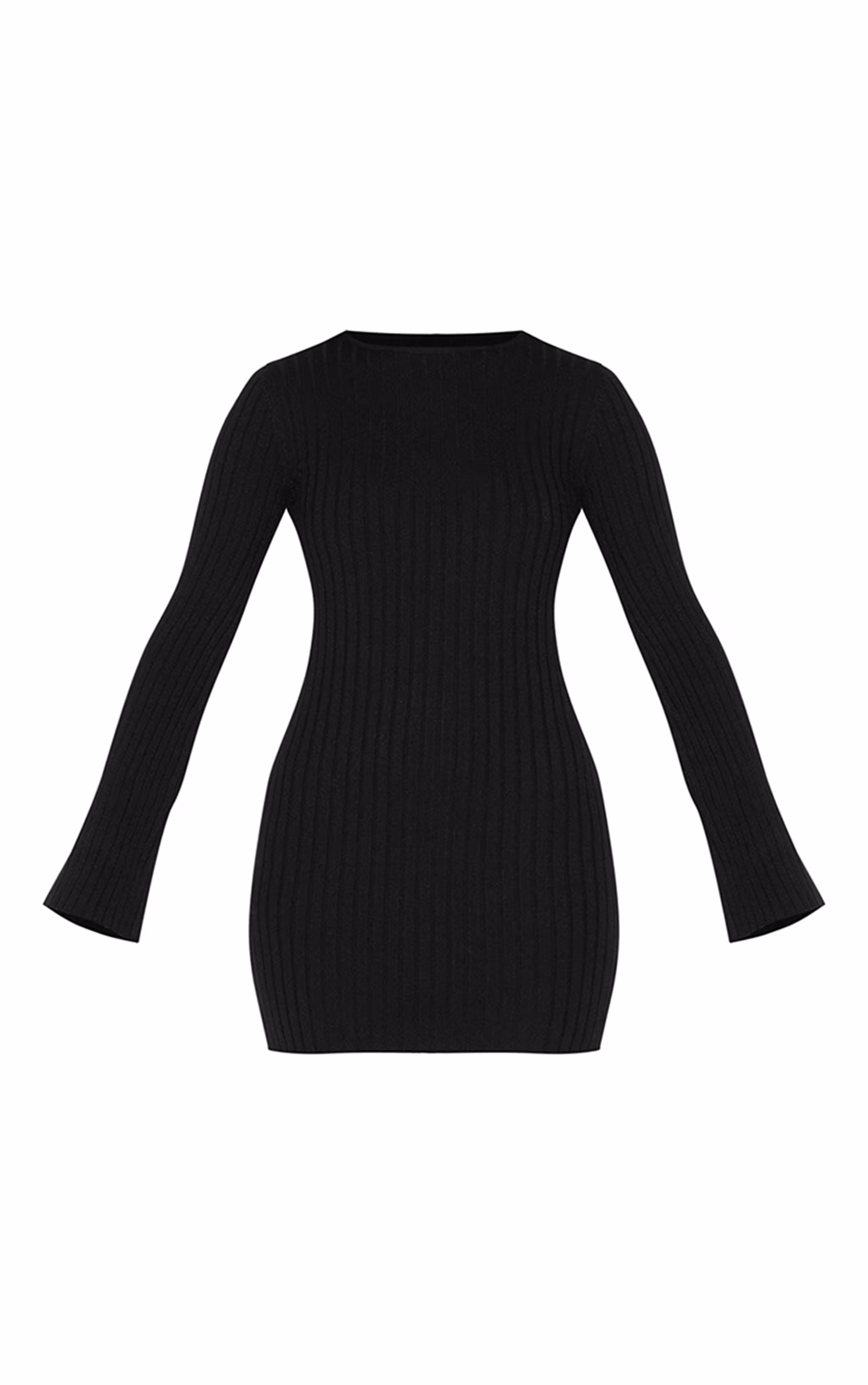 Black Ribbed Knit Mini Dress