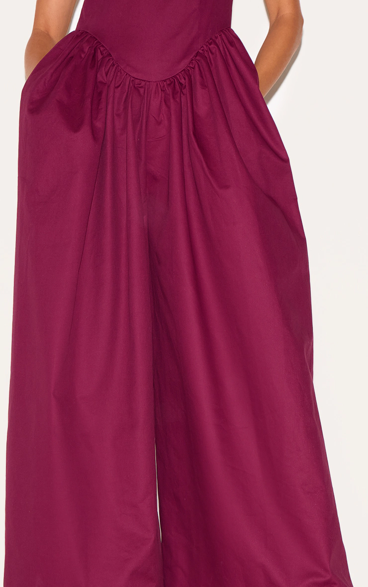 Plum Premium Ruched Corset Detail Wide Leg Jumpsuit